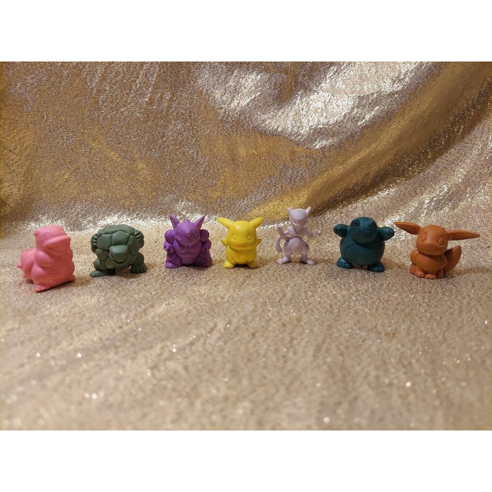 Lot Of 7 1999 Pikachu 3D Eraser Figurine Nintendo Pokemon Pikachu, Mewtwo, Eevee